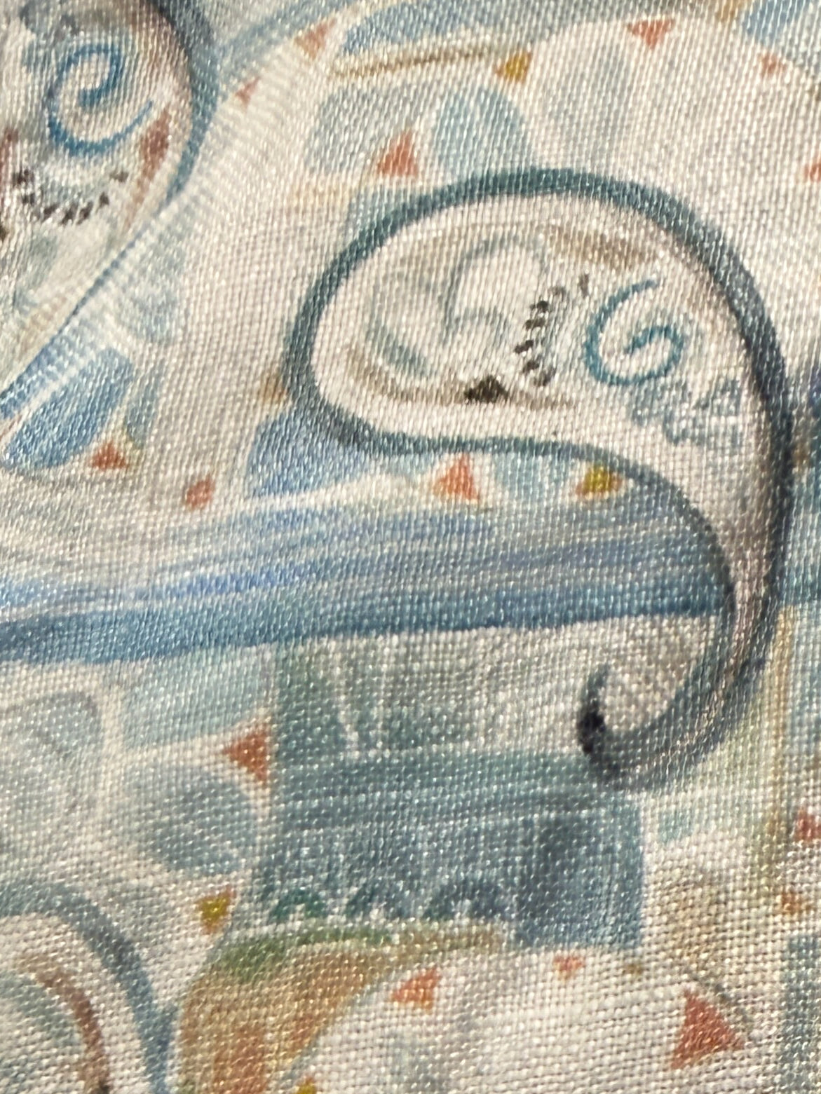 Flatcap Leinen Beige/Blau mit abstraktem Muster